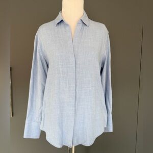 Zara Basic Women's Blue Collared Long Sleeve Button Down Shirt Top Size XS